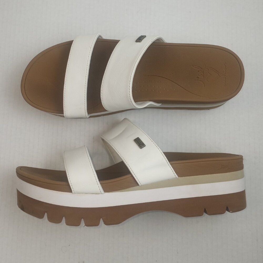Reef Band Horizon White Leather Double Strap Slip On Platform Sandals
